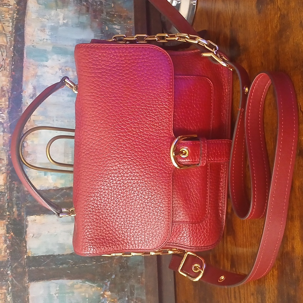 Michael Kors Red Pebbled Leather Satchel with Gold Hardware